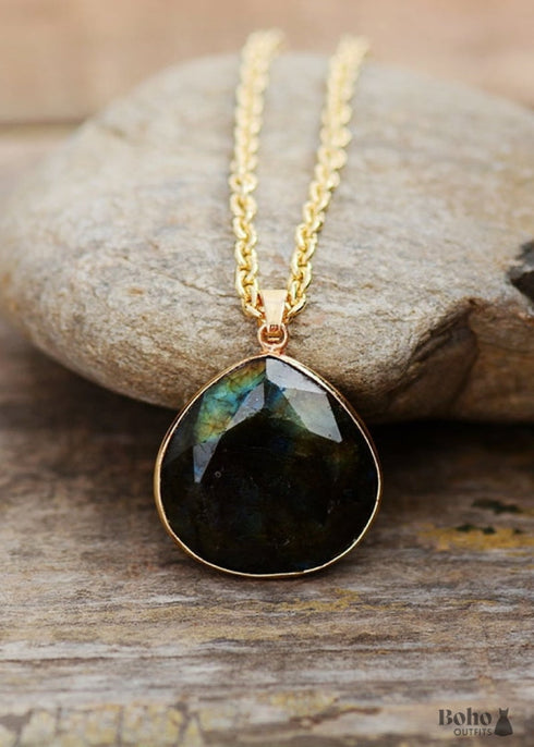 Boho Necklace, Labradorite and Gold Chain Rosie